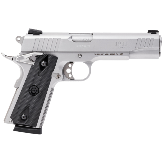 Taurus 1191109 1911  Full Size Frame 45 ACP 8+1 5" Matte Stainless Steel Barrel, Serrated Stainless Steel Slide, Matte Stainless Steel Frame w/Beavertail, Black Checkered Polymer Grip, Right Hand