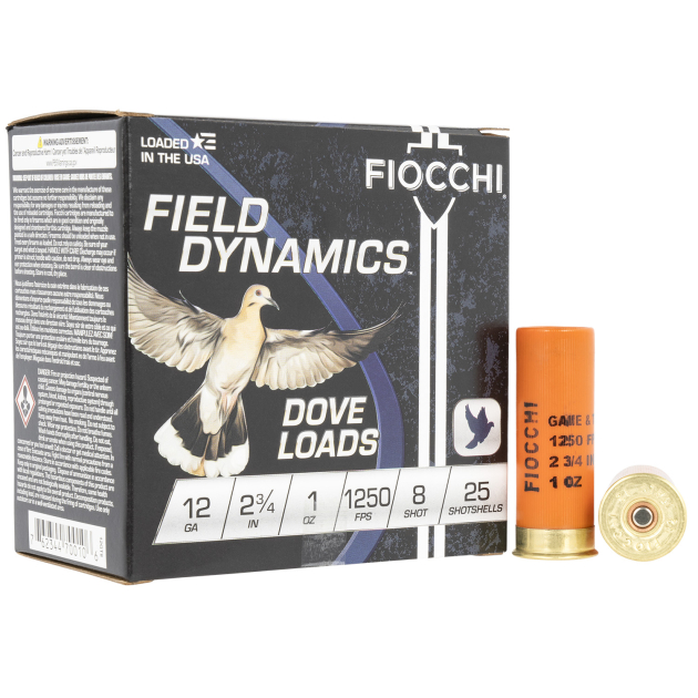 Fiocchi 12GT8 Field Dynamics Dove & Quail 12Gauge 2.75" 1oz 8Shot 25 Per Box/10 Case