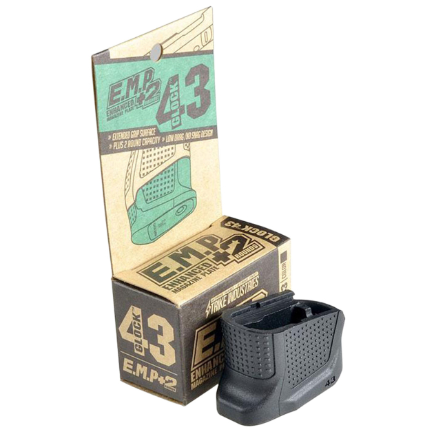 Strike Industries EMPG43B Enhanced Magazine Plate  made of Polymer with Black Finish & Extra Gripping Surface for Glock 43 Magazines (Adds 2rds)