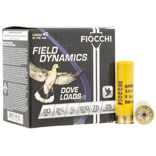 Fiocchi 20GT75 Field Dynamics Dove & Quail 20Gauge 2.75" 7/8oz 7.5Shot 25 Per Box/10 Case