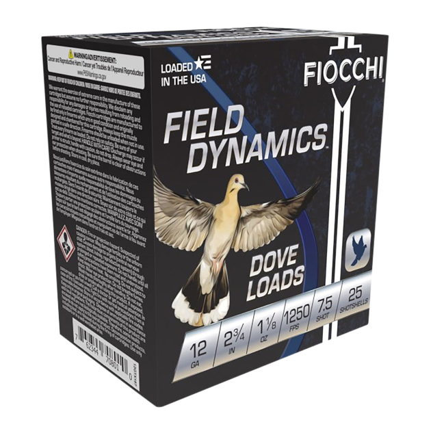 Fiocchi 12GTX187 Field Dynamics Dove & Quail 12Gauge 2.75" 1 1/8oz 7.5Shot 25 Per Box/10 Case