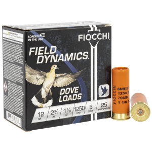 Fiocchi 12GTX188 Field Dynamics Dove & Quail 12Gauge 2.75" 1 1/8oz 8Shot 25 Per Box/10 Case
