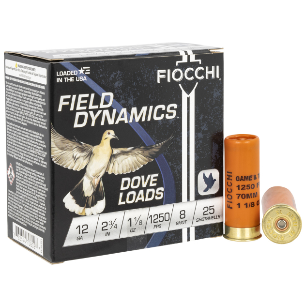 Fiocchi 12GTX188 Field Dynamics Dove & Quail 12Gauge 2.75" 1 1/8oz 8Shot 25 Per Box/10 Case