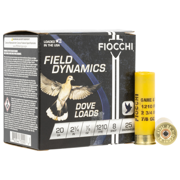 Fiocchi 20GT8 Field Dynamics Dove & Quail 20Gauge 2.75" 7/8oz 8Shot 25 Per Box/10 Case