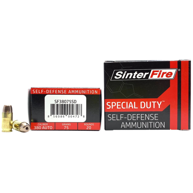 SinterFire Inc SF38075SD Special Duty (SD)  380ACP 75gr Lead Free Frangible Hollow Point 20 Per Box/10 Case