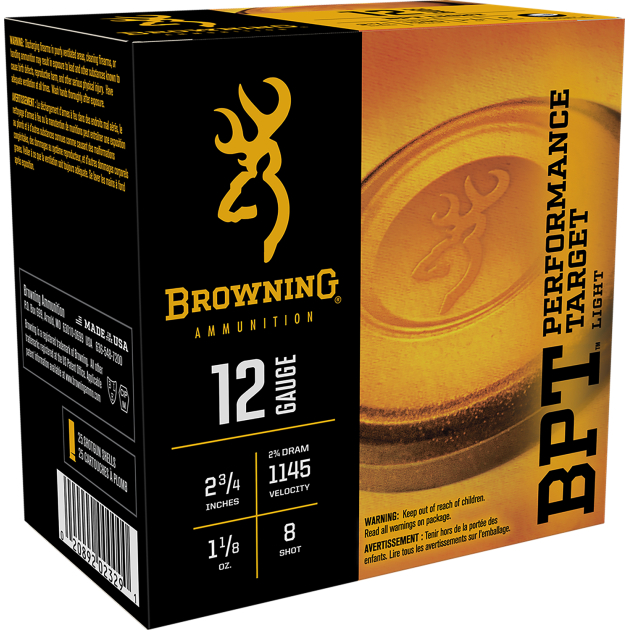 Browning Ammo B193611228 BPT Performance Target Light 12Gauge 2.75" 1 1/8oz 8Shot 25 Per Box/10 Case