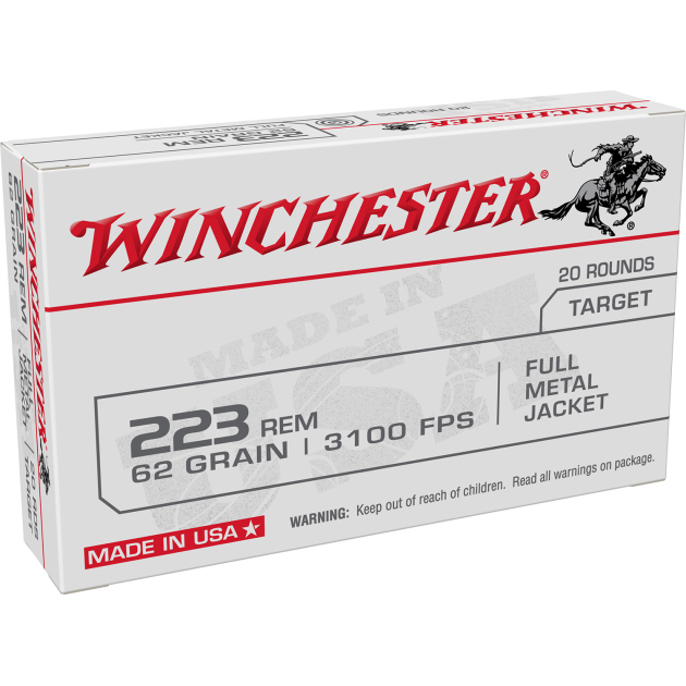 Winchester Ammo W223FMJ62 USA  223Rem 62gr Full Metal Jacket 20 Per Box/50 Case