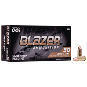 CCI 5201 Blazer Brass Handgun 9mmLuger 124gr Full Metal Jacket 50 Per Box/20 Case