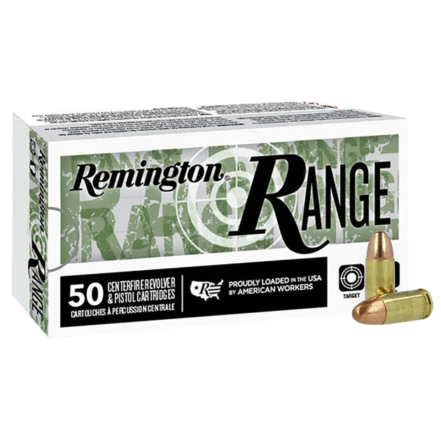 Remington Ammunition R27780 Range  9mmLuger 124gr Full Metal Jacket 50 Per Box/20 Case