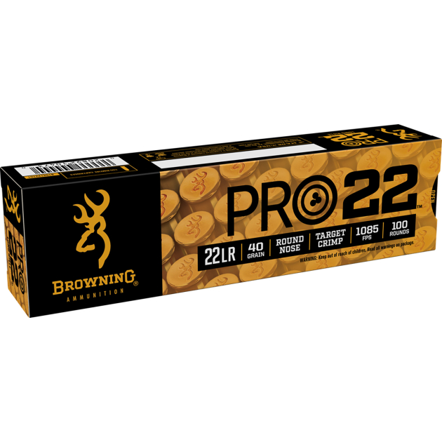 Browning Ammo B194122101 Pro22  22LR 40gr Lead Round Nose 100 Per Box/20 Case