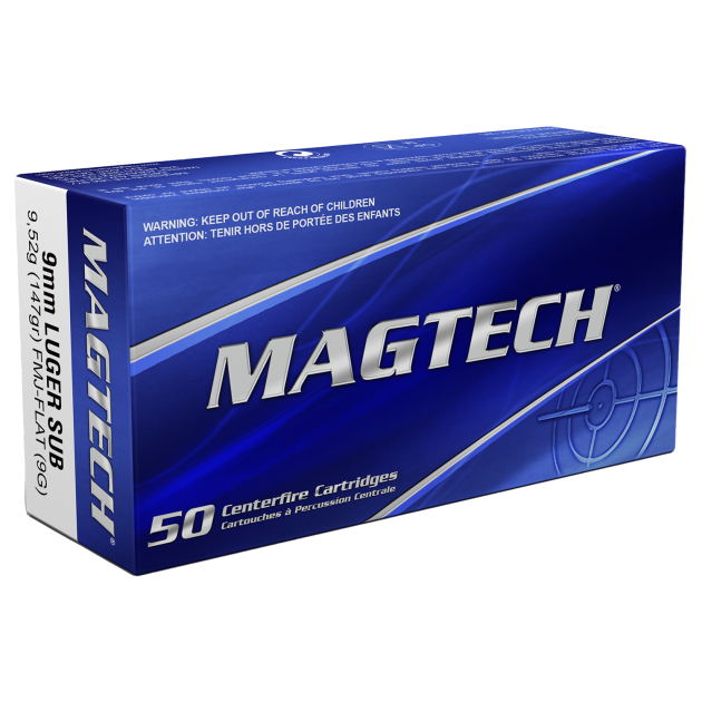 Magtech 9G Range/Training  9mmLuger 147gr Full Metal Jacket Flat Subsonic 50 Per Box/20 Case