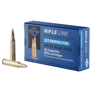 PPU PP223F2 Standard Rifle  223Rem 62gr Full Metal Jacket Boat Tail 20 Per Box/50 Case