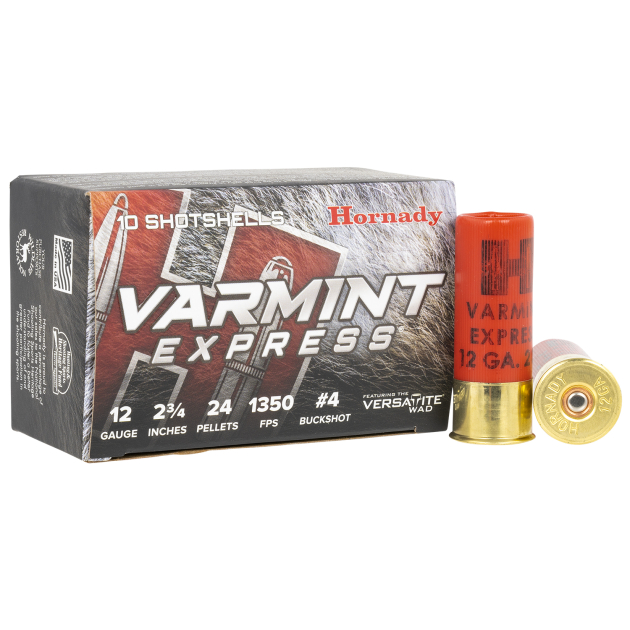 Hornady 86243 Varmint Express  12 Gauge 2.75" 4 Buck Shot 10 Per Box/ 10 Case