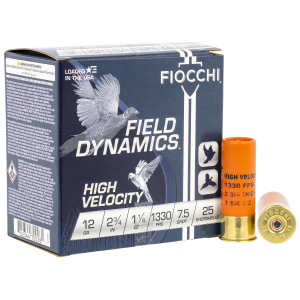 Fiocchi 12HV75 Field Dynamics High Velocity 12Gauge 2.75" 1 1/4oz 7.5Shot 25 Per Box/10 Case