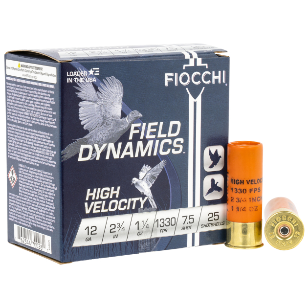 Fiocchi 12HV75 Field Dynamics High Velocity 12Gauge 2.75" 1 1/4oz 7.5Shot 25 Per Box/10 Case