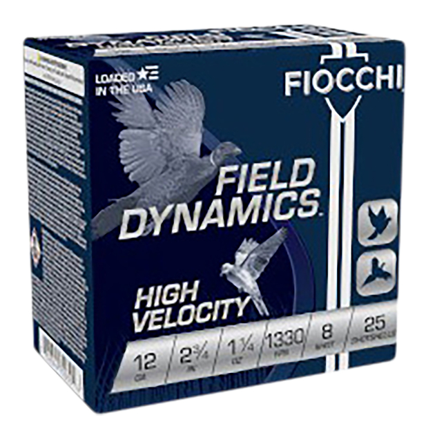 Fiocchi 12HV8 Field Dynamics High Velocity 12Gauge 2.75" 1 1/4oz 8Shot 25 Per Box/10 Case
