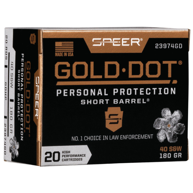 Speer 23974GD Gold Dot Personal Protection Short Barrel 40S&W 180gr Hollow Point 20 Per Box/10 Case