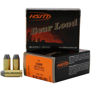 HSM 10MM9N20 Bear Load  10mm Auto 200 gr Lead Round Nose Flat Point 20 Per Box/ 20 Case