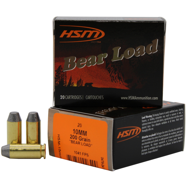 HSM 10MM9N20 Bear Load  10mm Auto 200 gr Lead Round Nose Flat Point 20 Per Box/ 20 Case