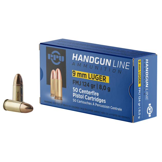 PPU PPH9F2 Handgun  9mmLuger 124gr Full Metal Jacket 50 Per Box/20 Case