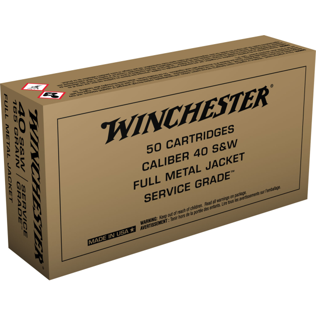 Winchester Ammo SG40W Service Grade  40S&W 165gr Full Metal Jacket Flat Nose 50 Per Box/10 Case