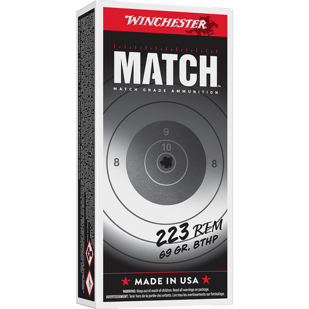 Winchester Ammo S223M2 Match  223Rem 69gr Sierra MatchKing BTHP 20 Per Box/10 Case