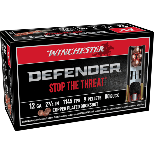 Winchester Ammo SB1200PD Defender  12Gauge 2.75" 9Pellets Copper Plated 00Buck Shot 10 Per Box/10 Case