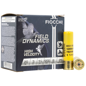 Fiocchi 203HV8 Field Dynamics High Velocity 20Gauge 3" 1 1/4oz 8Shot 25 Per Box/10 Case