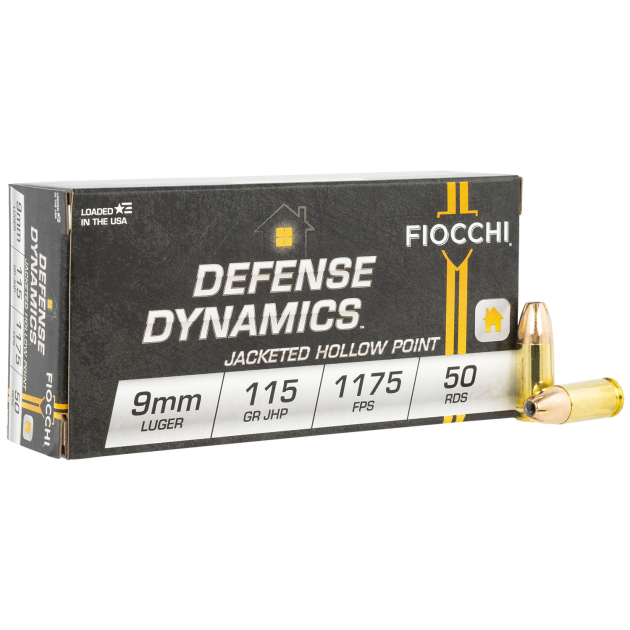Fiocchi 9APHP Defense Dynamics  9mmLuger 115gr Jacketed Hollow Point 50 Per Box/20 Case