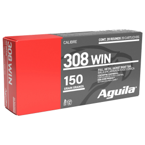 Aguila 1E308110 Target & Range Rifle 308Win 150gr Full Metal Jacket Boat Tail 20 Per Box/25 Case