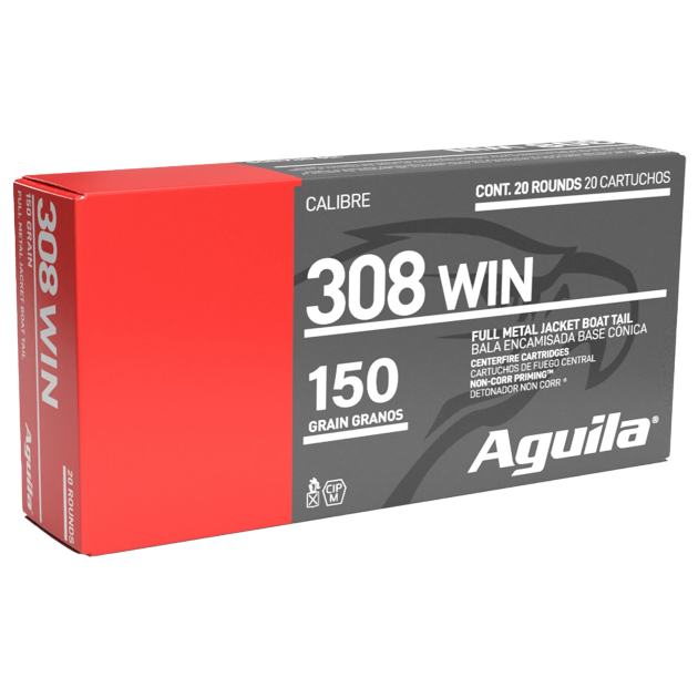 Aguila 1E308110 Target & Range Rifle 308Win 150gr Full Metal Jacket Boat Tail 20 Per Box/25 Case