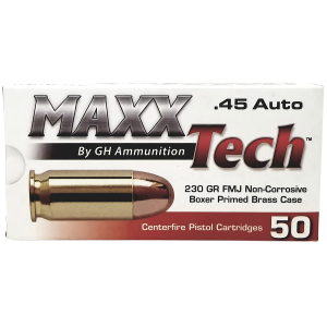 MaxxTech PTGB45B Brass Pistol  45ACP 230gr Full Metal Jacket 50 Per Box/10 Case