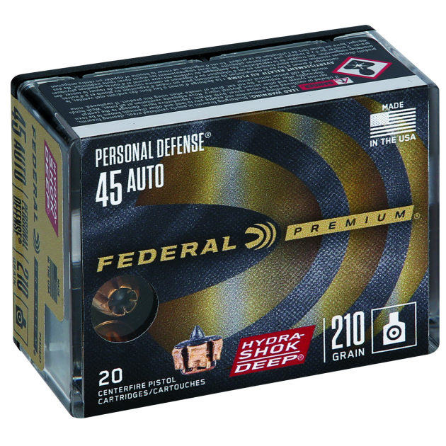 Federal P45HSD1 Premium Personal Defense 45ACP 210gr Hydra-Shok Deep Hollow Point 20 Per Box/10 Case