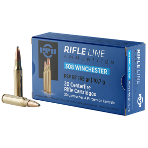 PPU PP3082 Standard Rifle  308Win 165gr Pointed Soft Point Boat Tail 20 Per Box/10 Case