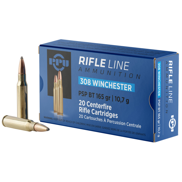 PPU PP3082 Standard Rifle  308Win 165gr Pointed Soft Point Boat Tail 20 Per Box/10 Case