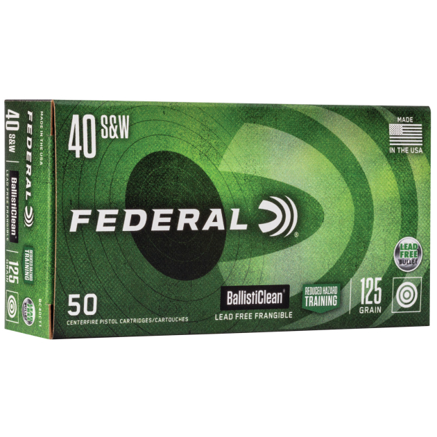 Federal BC40CT1 BallistiClean Reduced Hazard Training 40S&W 125gr Lead Free Frangible 50 Per Box/20 Case