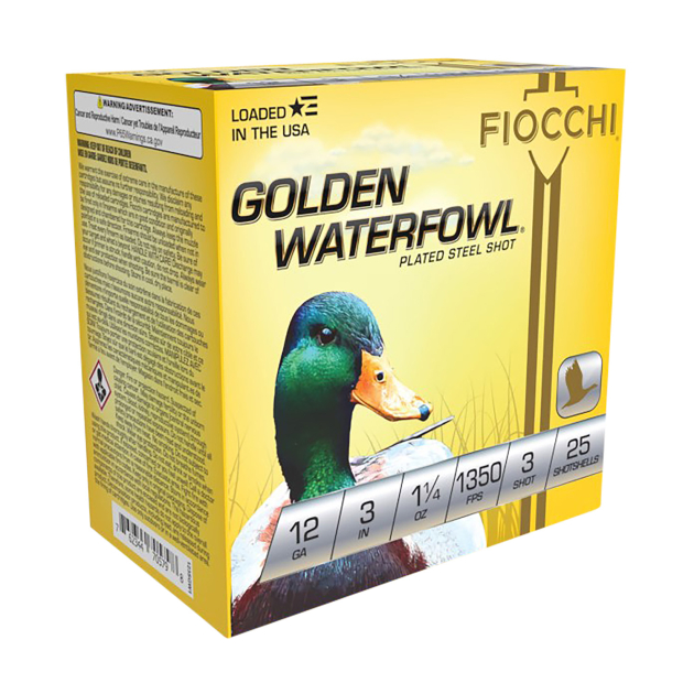 Fiocchi 123SGW3 Golden Waterfowl  12Gauge 3" 1 1/4oz 3Shot 25 Per Box/10 Case