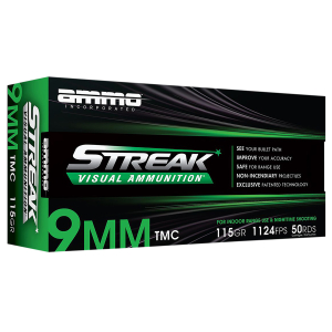 Ammo Inc 9115TMCSTRKGRN50 Streak Visual (GREEN)  9mm Luger 115gr Total Metal Case 50 Per Box/20 Case