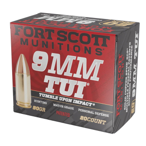 Fort Scott Munitions 9MM080SCV Tumble Upon Impact (TUI)  9mmLuger 80gr Solid Copper Spun 20 Per Box/25 Case