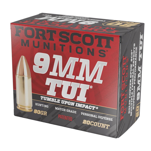 Fort Scott Munitions 9MM080SCV Tumble Upon Impact (TUI)  9mmLuger 80gr Solid Copper Spun 20 Per Box/25 Case