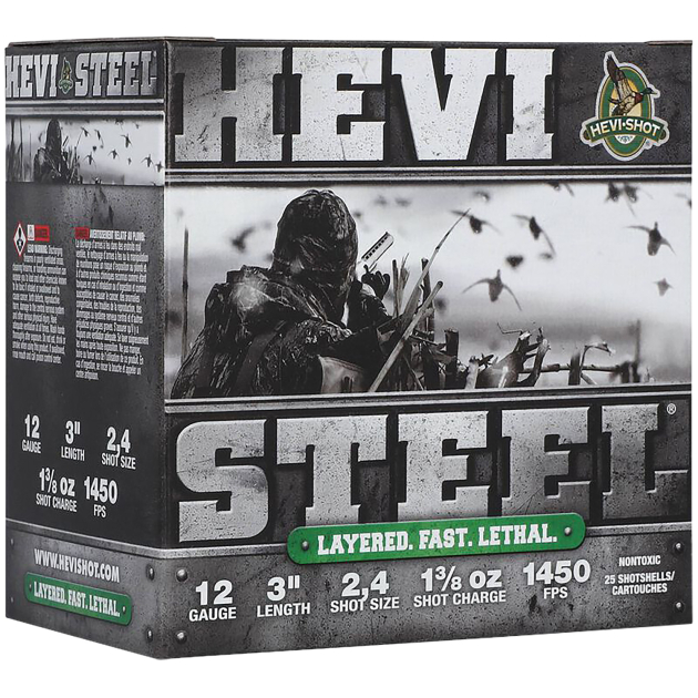 HEVI-Shot HS60024 HEVI-Steel Waterfowl 12Gauge 3" 1 3/8oz 2/4Shot 25 Per Box/10 Case