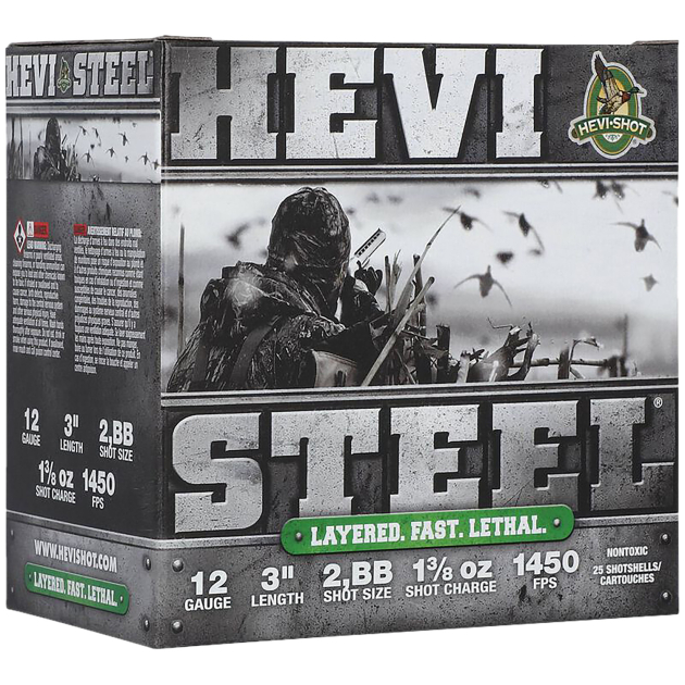 HEVI-Shot HS60288 HEVI-Steel Waterfowl 12Gauge 3" 1 3/8oz 2/BBShot 25 Per Box/10 Case