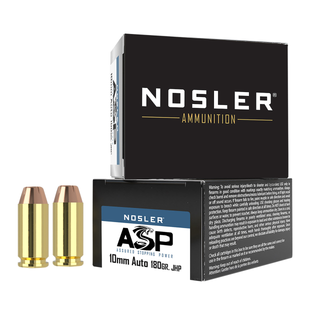 Nosler 51400 Assured Stopping Power Handgun 10mmAuto 180gr Jacketed Hollow Point 20 Per Box/20 Case
