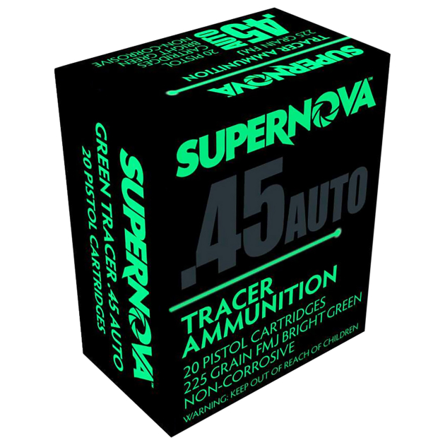 Supernova PMSN45ACG Green Tracer Non Corrosive 45ACP 225gr Full Metal Jacket 20 Per Box/50 Case