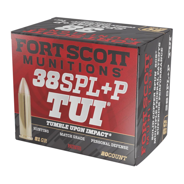 Fort Scott Munitions 38+P081SCV Tumble Upon Impact (TUI)  38Special+P 81gr Solid Copper Spun 20 Per Box/25 Case