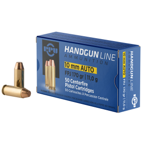 PPU PPH10F Handgun  10mmAuto 170gr Flat Point Jacketed 50 Per Box/10 Case