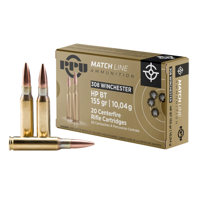PPU PPM3081 Match  308Win 155gr Hollow Point Boat Tail 20 Per Box/10 Case