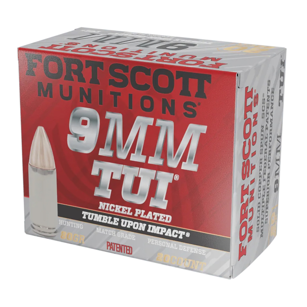 Fort Scott Munitions 9MM080SCVNIC Tumble Upon Impact (TUI)  9mmLuger 80gr Solid Copper Spun 20 Per Box/25 Case