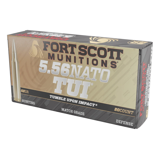 Fort Scott Munitions 556062SBV1 Tumble Upon Impact (TUI)  5.56x45mmNATO 62gr Solid Brass Spun 20 Per Box/25 Case