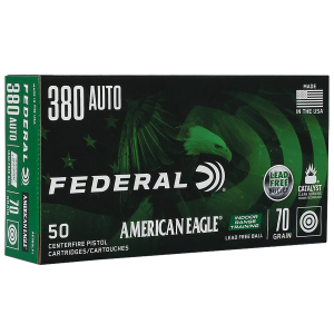 Federal AE380LF1 American Eagle Indoor Range Training 380ACP 70gr Lead Free IRT 50 Per Box/10 Case